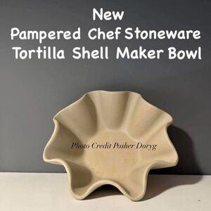 New Pampered Chef Cream Stoneware Tortilla Shell Maker Bowl